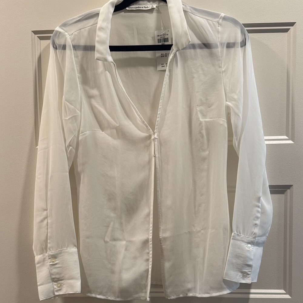 Abercrombie & Fitch White Sheer Button-Up Shirt